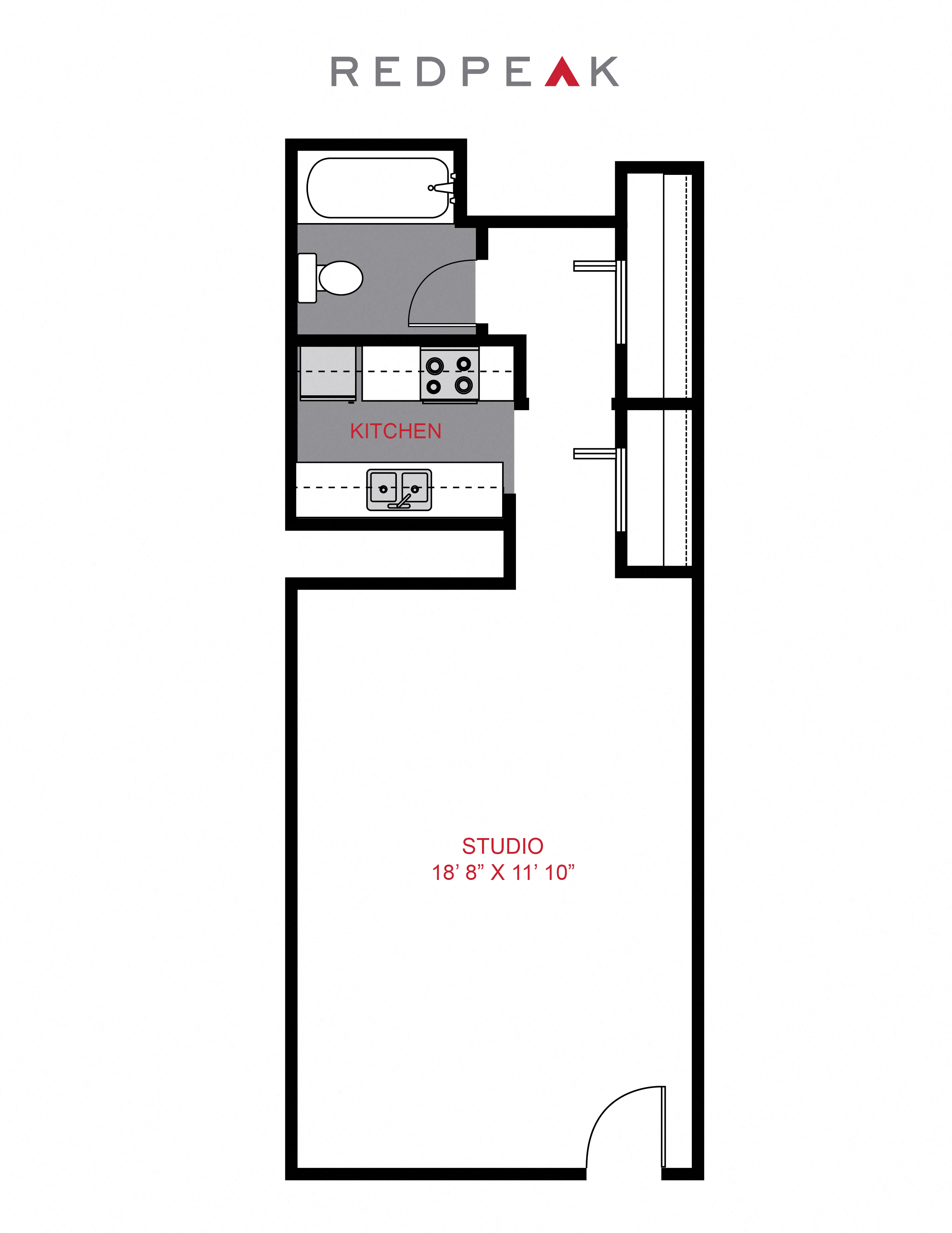 Floor plan for studio, 1 bath, 450 sqft